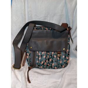 Fossil Crossbody Bag Gray Leather Mosaic Accents Women’s Purse Handbag